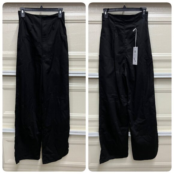Boyish Cinched Womens Straight LONG HEM Paper Bag Wide Leg Pants Sz 27 in BLACK - Picture 6 of 9